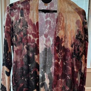 Chico's Textured Knit Cardigan in Red and Cream